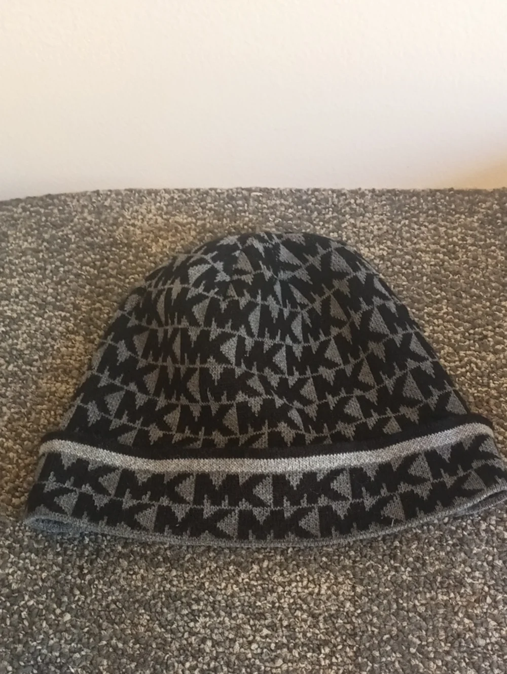 Michael Kors Black and Gray MK Logo Beanie